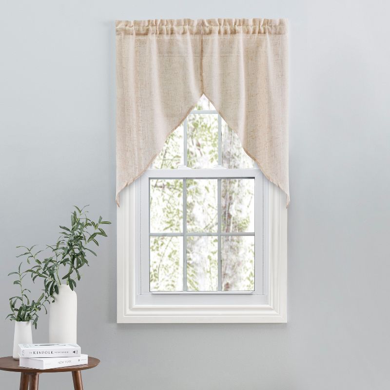 Natural Linen-Blend Rod Pocket Swag Curtains 52" x 36"