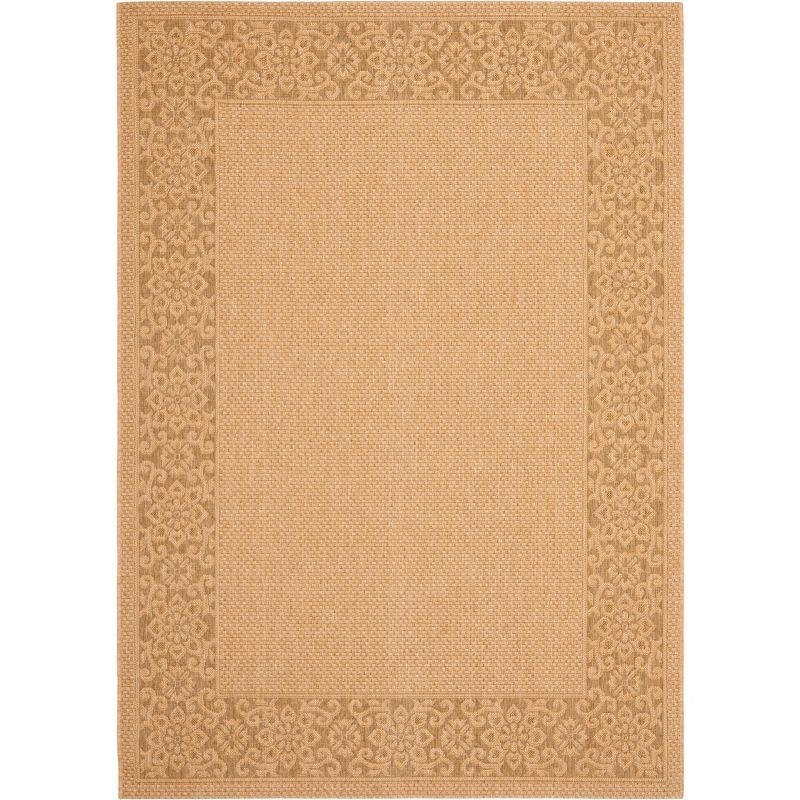 Natural Gold Floral Border Rectangular Outdoor Area Rug