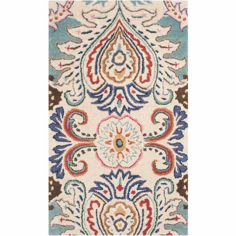 Ivory and Blue Hand-Tufted Wool Area Rug