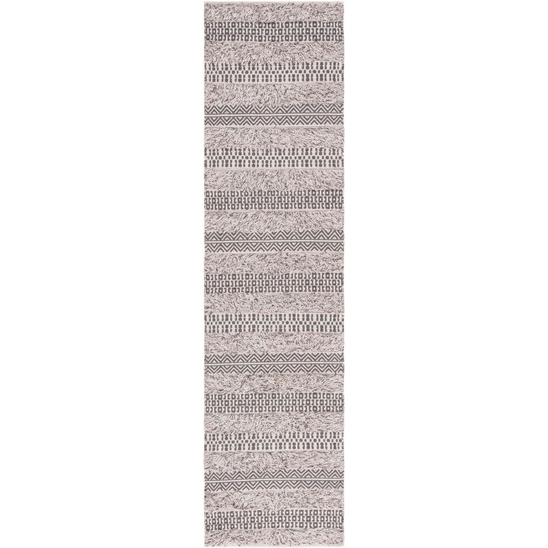 Ivory and Grey Handwoven Cotton Runner Rug