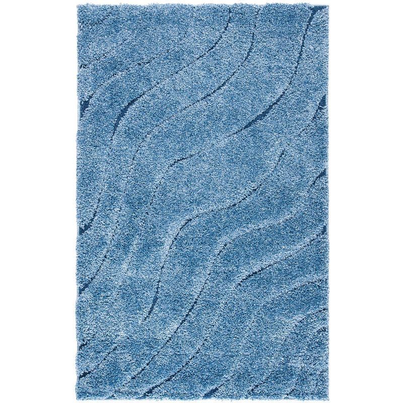 Light Blue and Blue Synthetic Shag Area Rug 4' x 6'