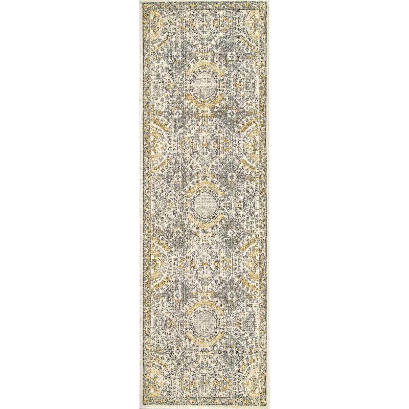 Elegant Vintage Gold Distressed Runner Rug, 2' 8" x 8'