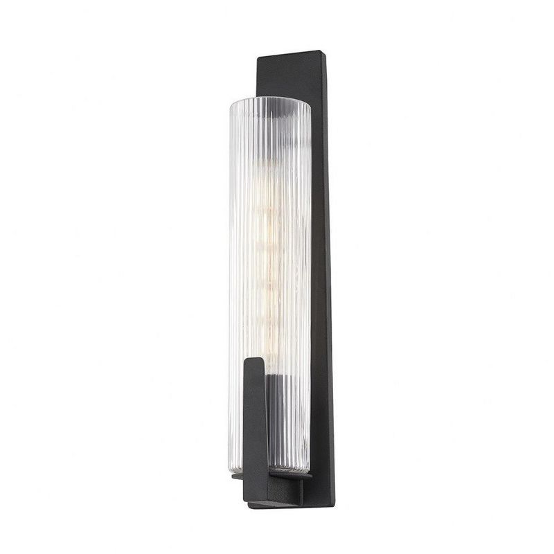 Forged Iron Clear Ribbed Glass Industrial Wall Sconce