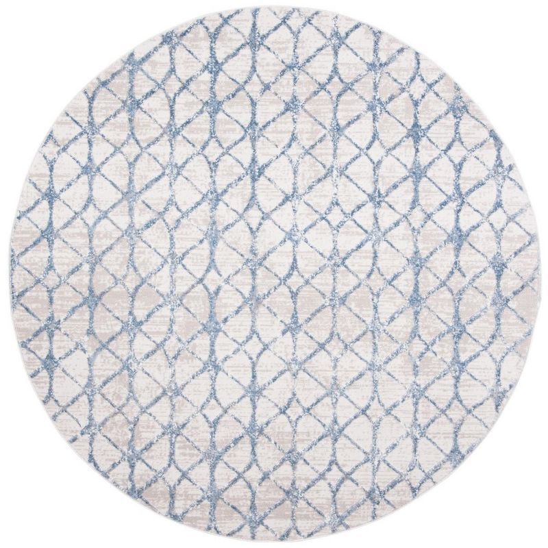 Amelia Grey and Blue Round Geometric Synthetic Rug