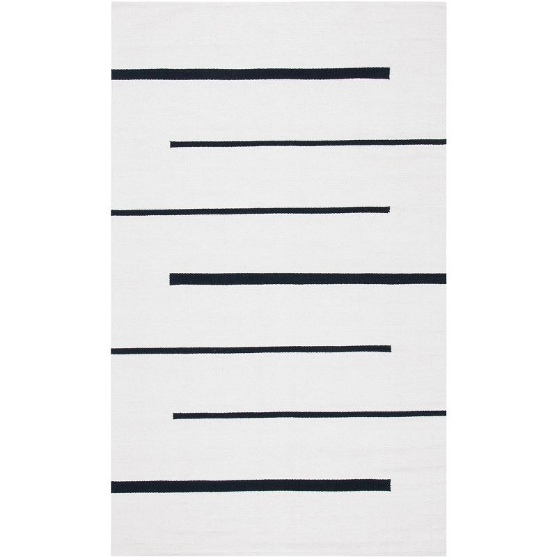 Ivory & Black Hand-Crafted Cotton Flat Weave Reversible Rug