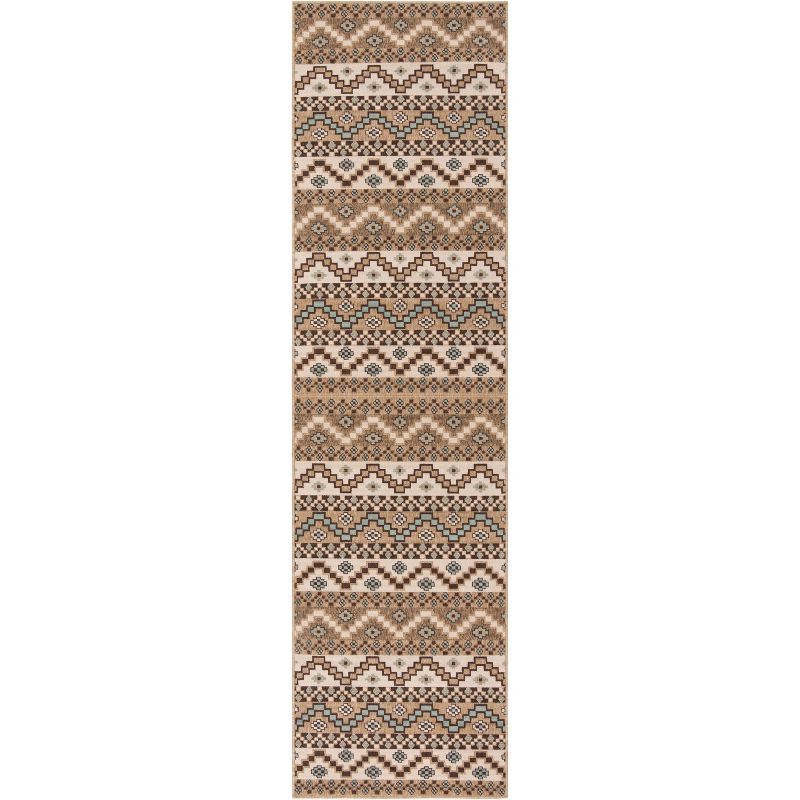 Easy Care Cream & Brown Floral Synthetic Indoor/Outdoor Rug