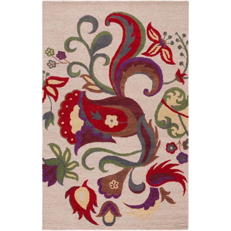 Handmade Beige and Multicolor Wool Floral 5' x 8' Area Rug