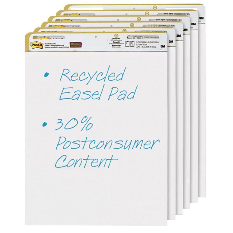 White Recycled Self-Stick Easel Pads, 25 x 30 Inches, 6 Pack