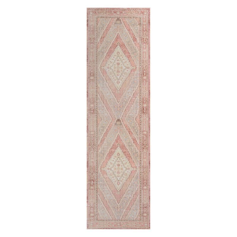 Isabella Pink Geometric Machine-Made Runner Rug 2'7" x 8'