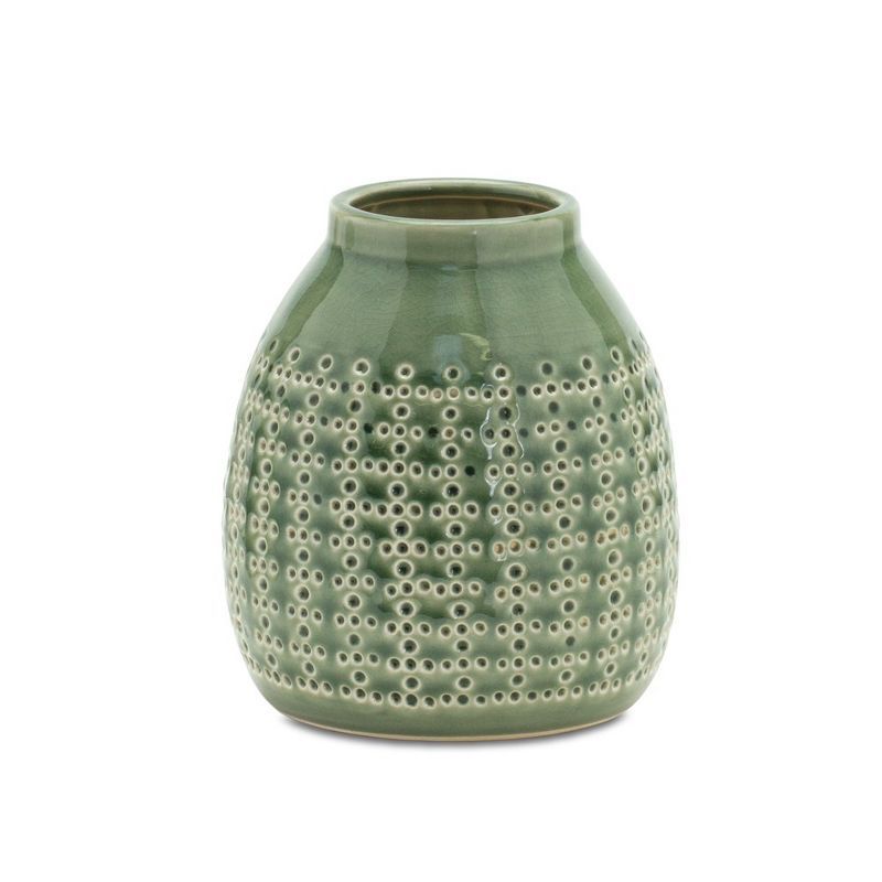 Green Terracotta Dimpled Decorative Vase 7.25"H