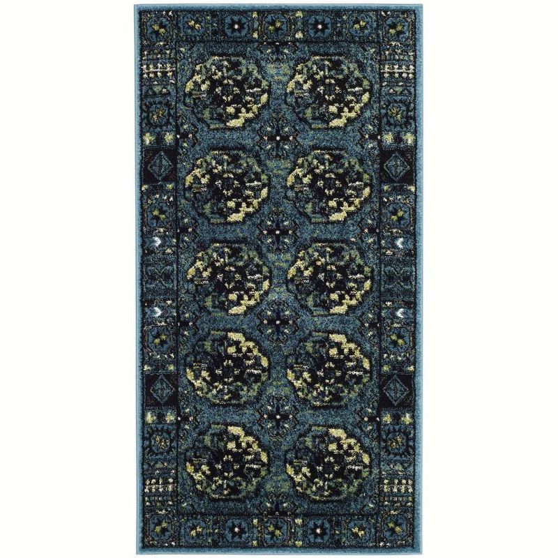 Blue Rectangular Synthetic Stain-Resistant Area Rug