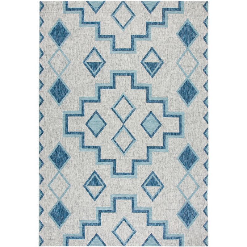 Gray and Aqua Synthetic Flat Woven Reversible Area Rug