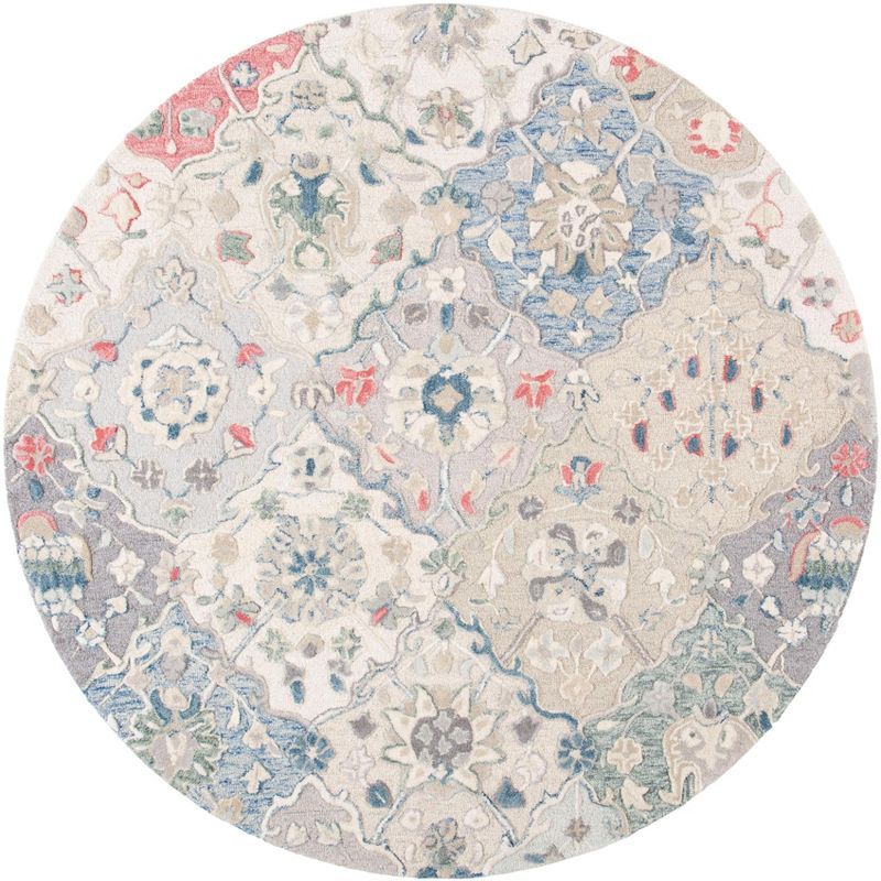 Hand-Tufted Ivory and Red Round Wool Area Rug