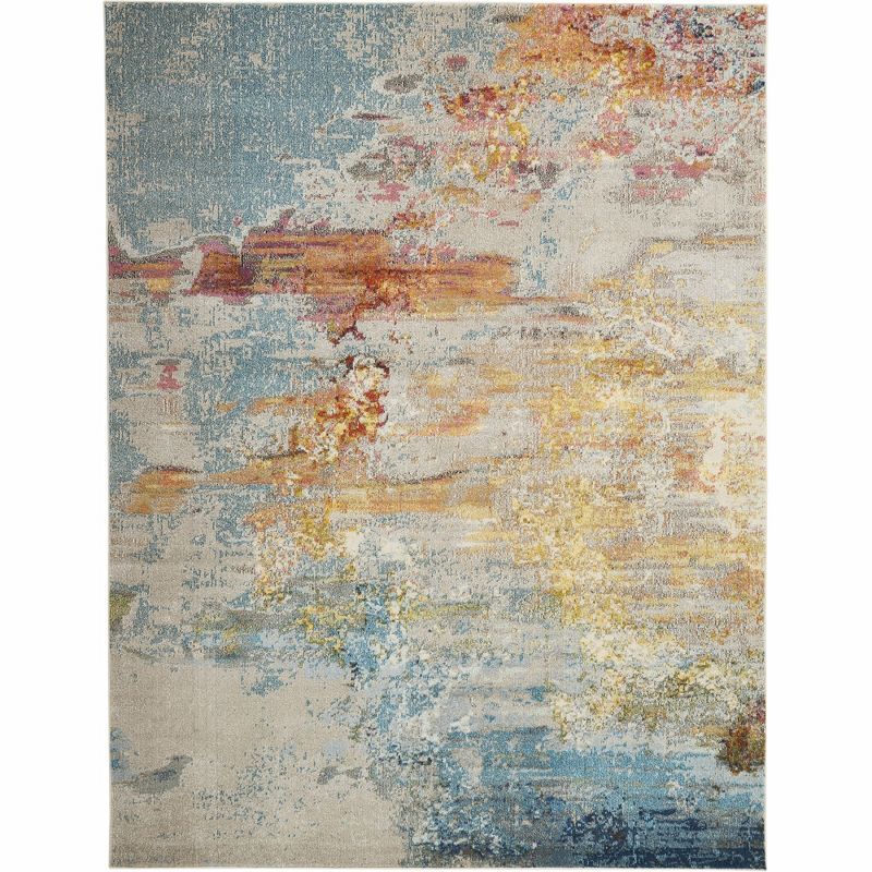 XXL Blue and Gray Abstract Synthetic Area Rug