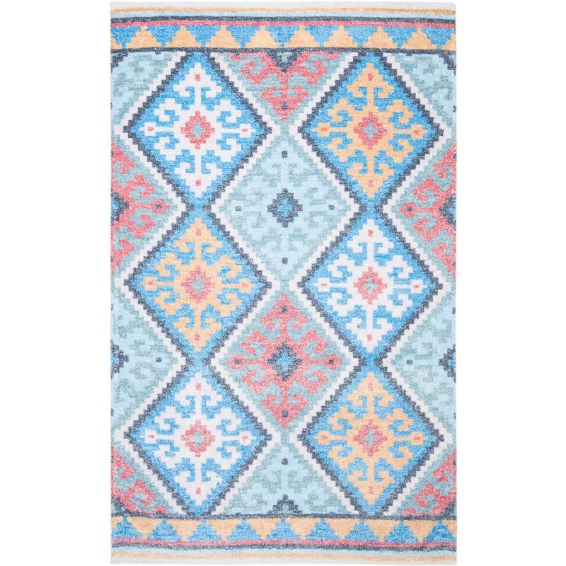 Bohemian Blue Flat Woven Wool & Cotton Blend Rug - 4' x 6'