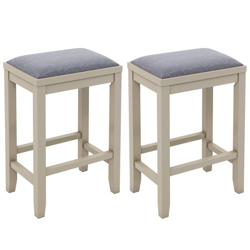 White 25" Backless Rubber Wood Bar Stools with Upholstered Seat