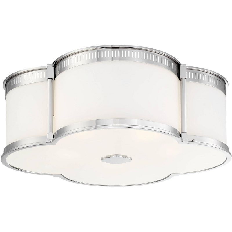 Sleek Polished Nickel LED Drum Flush Mount with Etched White Glass