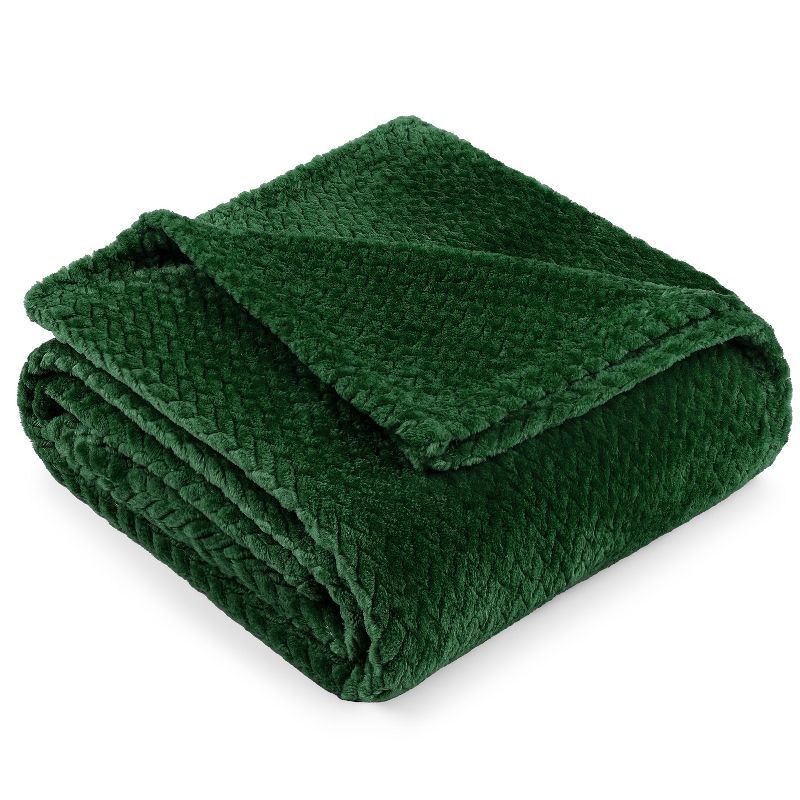 Emerald Green Twin Fleece Throw Blanket with Chevron Design