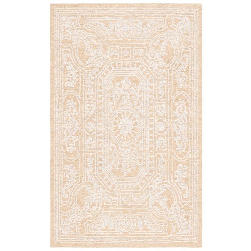Ivory and Gold Hand-Tufted Wool Rectangular Area Rug, 5' x 8'