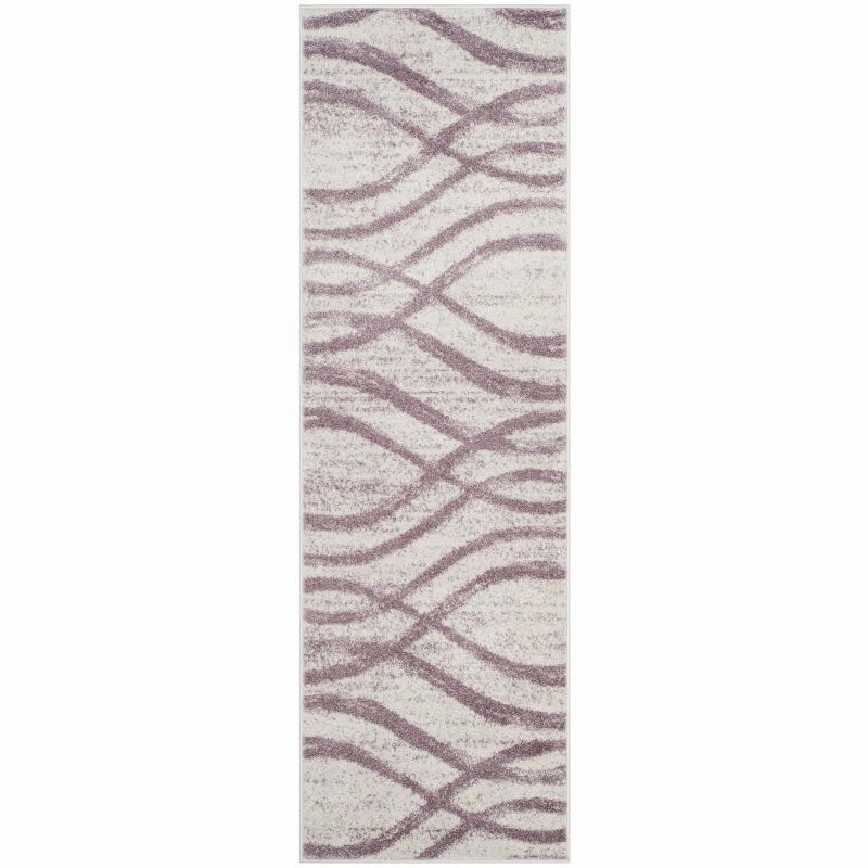 Cream and Purple Abstract Low Pile Area Rug