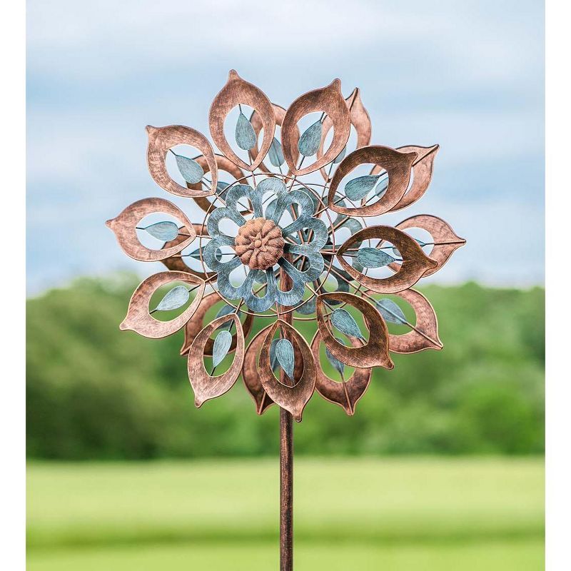 Copper and Patina Metal Lily Garden Wind Spinner