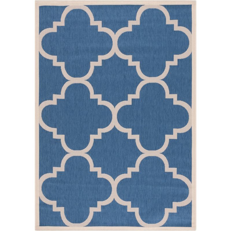 Blue and Beige Rectangular Synthetic Outdoor Rug