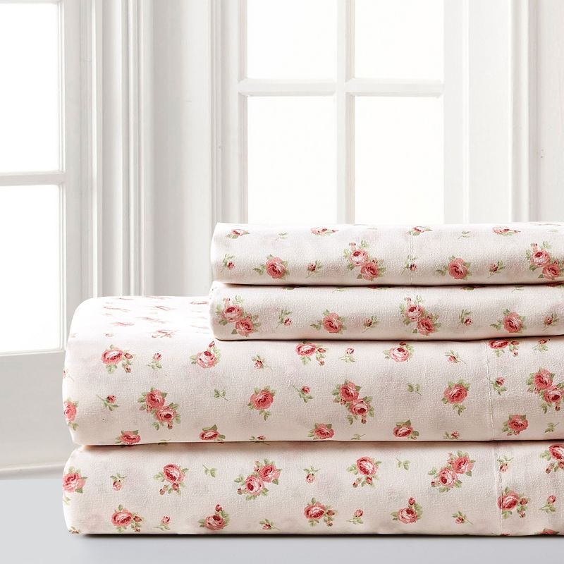 Ivory Twin Rose Print Microfiber Sheet Set