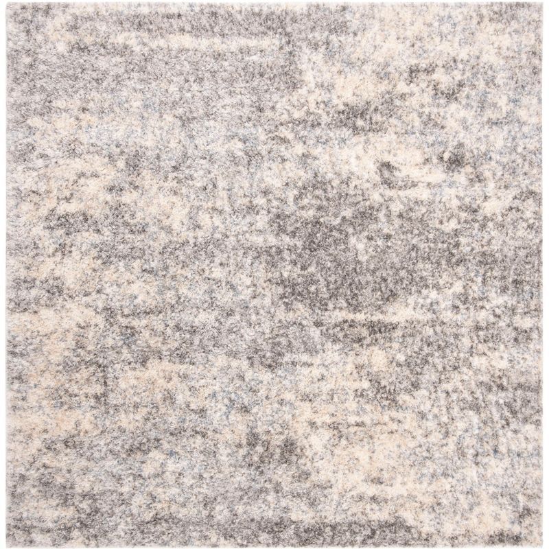 Gray and Cream Square Shag Rug with Synthetic Fibers