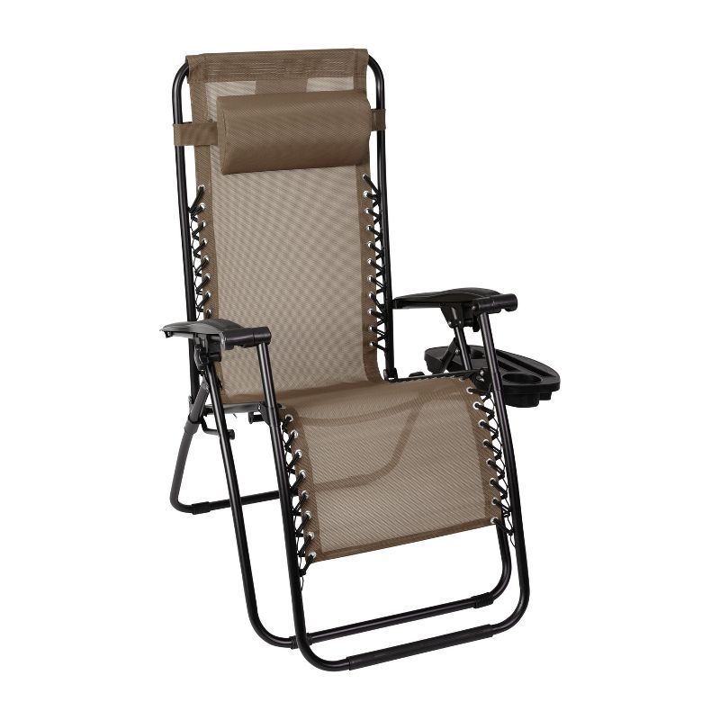 Brown Folding Mesh Zero Gravity Chair Set with Pillow and Tray