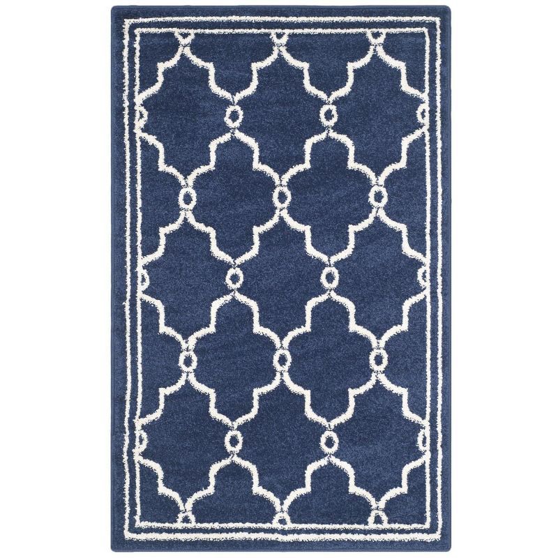 Hand-Knotted Navy/Beige Reversible Synthetic Area Rug, 2'6" x 4'