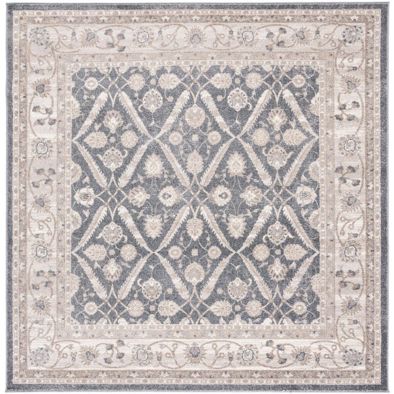 Handmade Dark Grey and Beige Synthetic Square Area Rug, 6'7" x 6'7"
