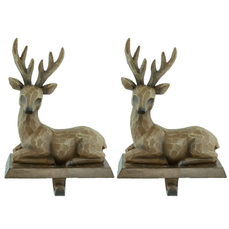 Set of 2 Brown Polyresin Reindeer Stocking Holders