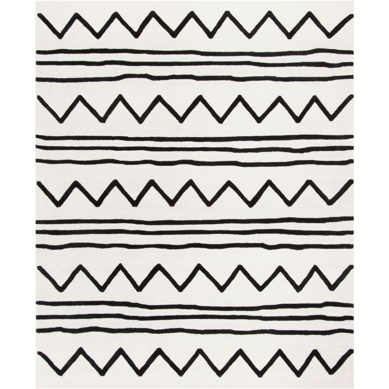 Ivory and Black Geometric Hand-Tufted Wool Rug for Kids 8' x 10'