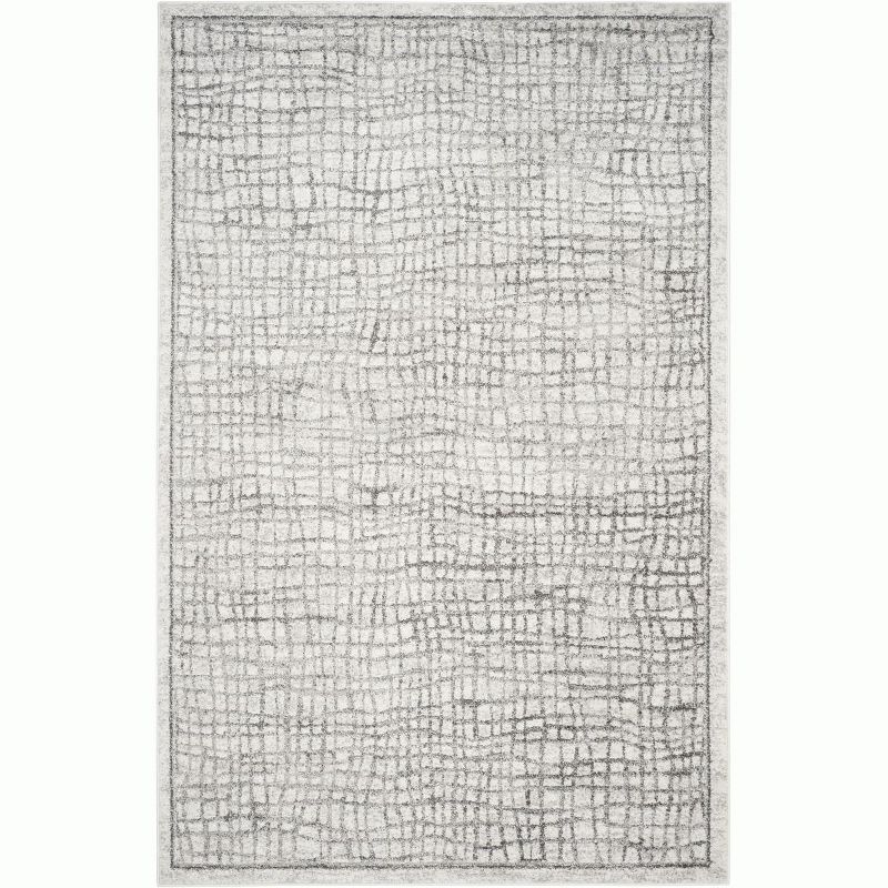 Ivory and Silver Rectangular Synthetic Area Rug, 6' x 9'