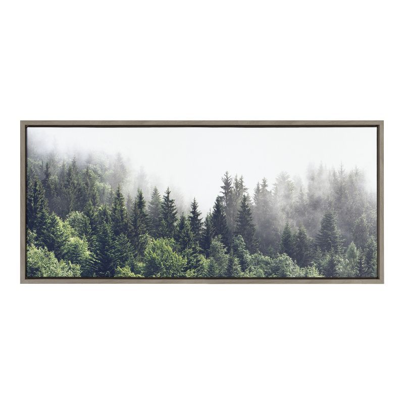 Lush Green Forest Foggy Day Framed Canvas Print, 18x40