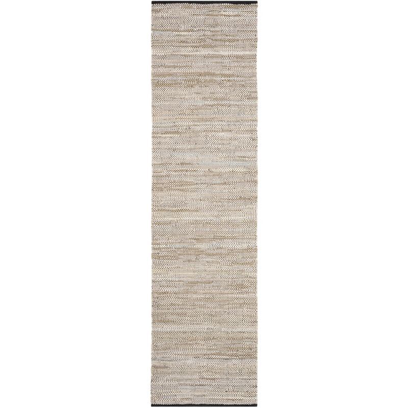Beige 2'3" x 9' Handwoven Leather Runner Rug