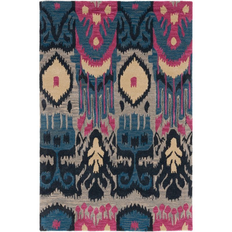 Handmade Blue and Beige Wool Ikat 4' x 6' Area Rug