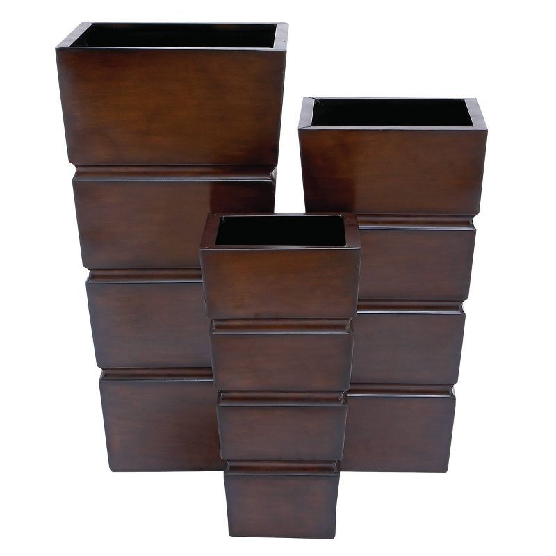 Set of 3 Brown Metal Rectangular Planters with Tapered Base