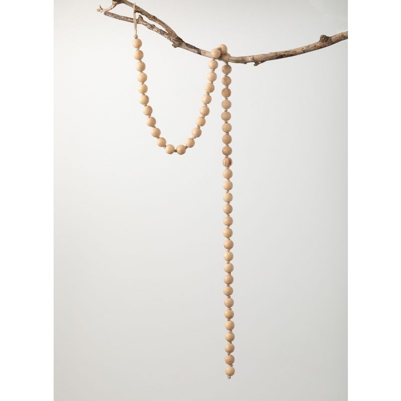 Natural Beaded Wood Garland 63" Tan