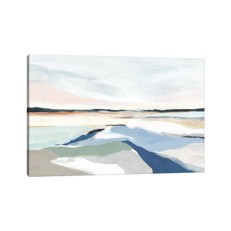 Seaside Day Abstract Landscape Canvas Art in Blue and Beige