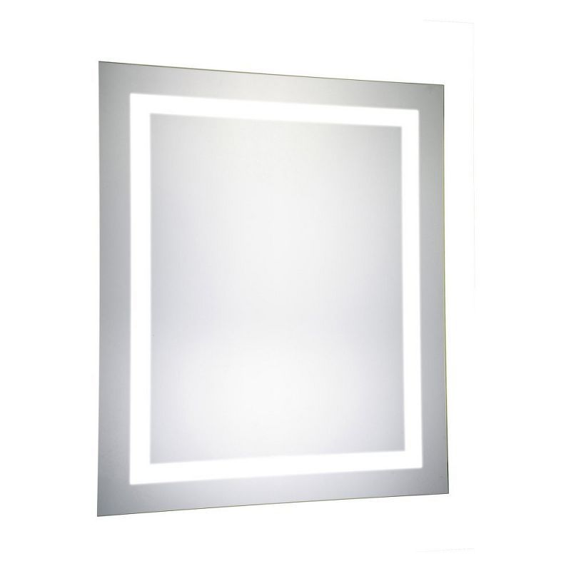 Glossy White LED Rectangular Mirror with Silver Frame