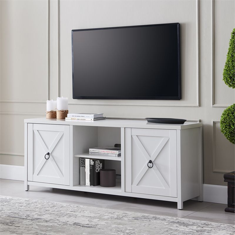 White Oak Rectangular TV Stand with Cabinets