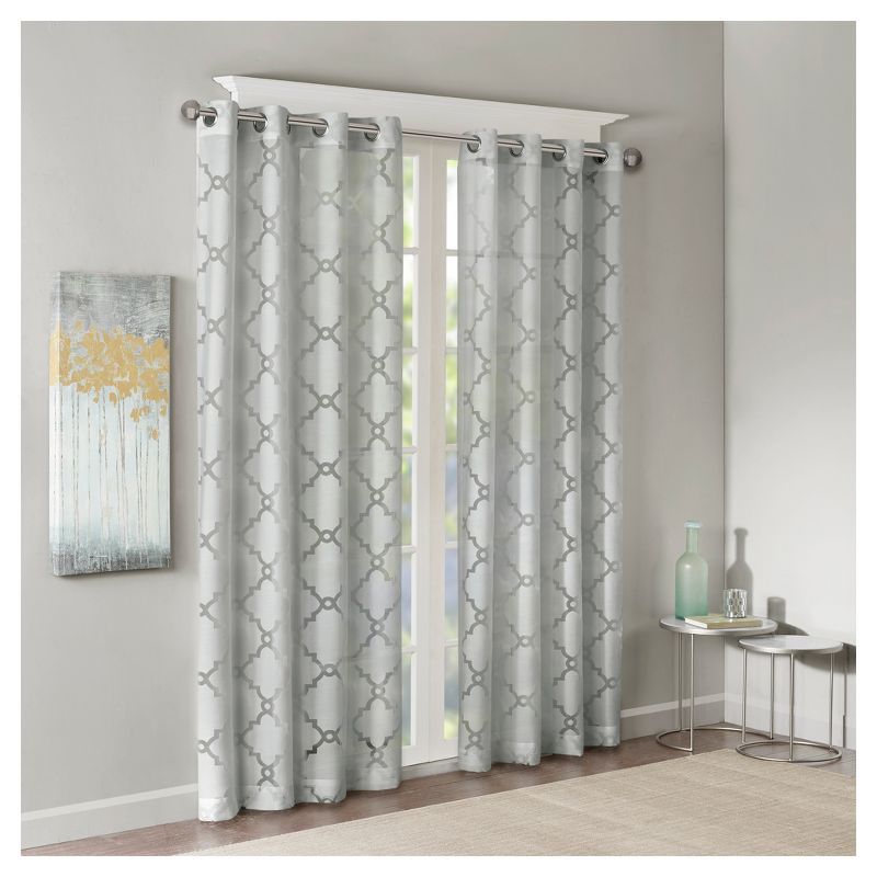 Gray Fretwork Burnout Sheer Curtain Panel 50x84"