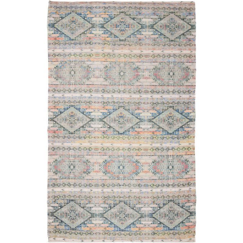 Handmade Blue and Cream Wool Cotton Square Area Rug