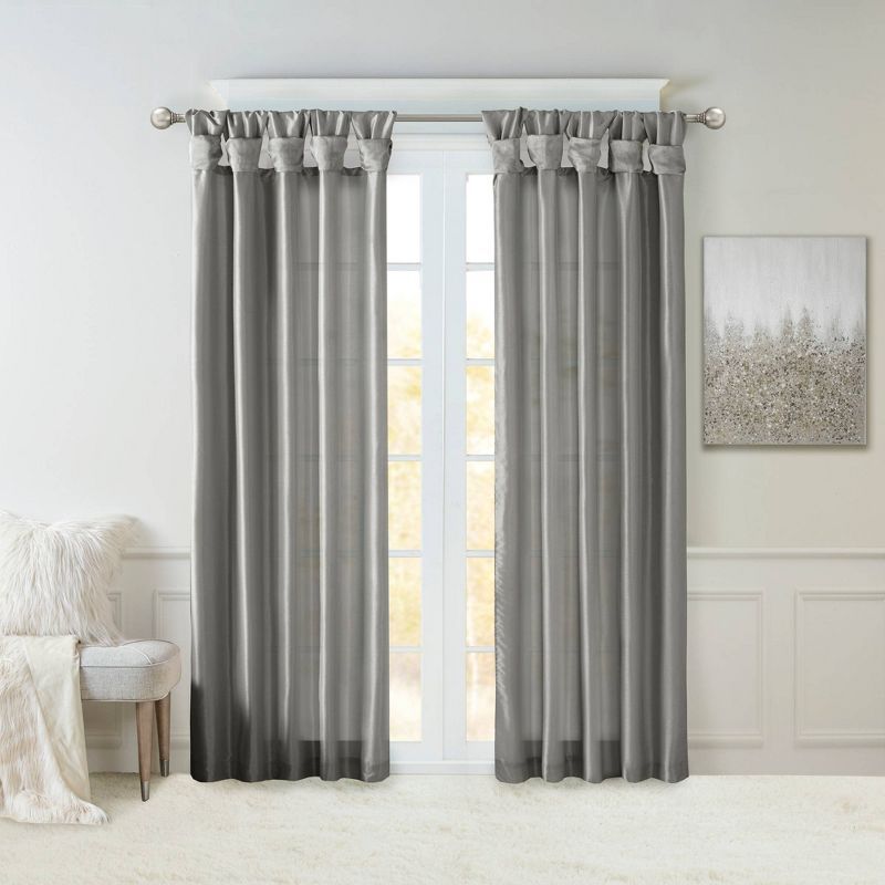 Charcoal Faux Silk Extra Long Tab Top Drapes