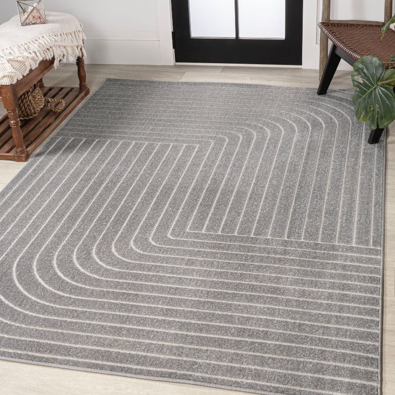 Odense Minimalist Geometric Gray/Ivory 4' x 6' Synthetic Area Rug