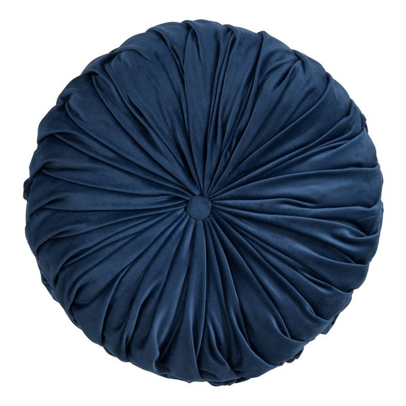 14" Navy Blue Velvet Pintucked Round Throw Pillow