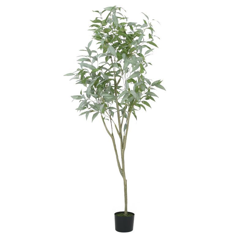 6.5' Green Artificial Eucalyptus Tree in Black Plastic Pot