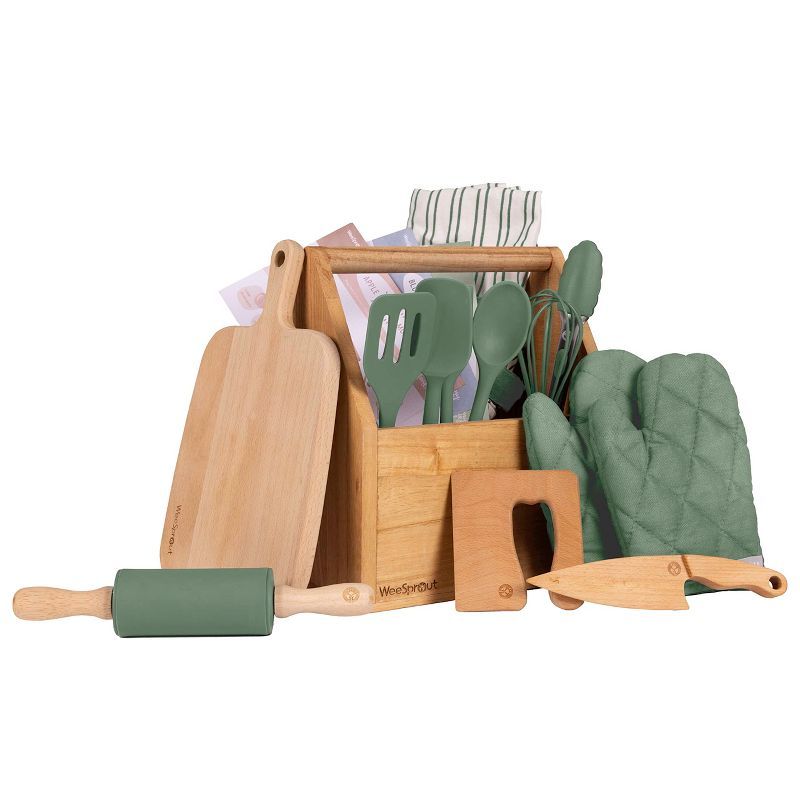 Matte Green and Wood Kids Cooking and Baking Set