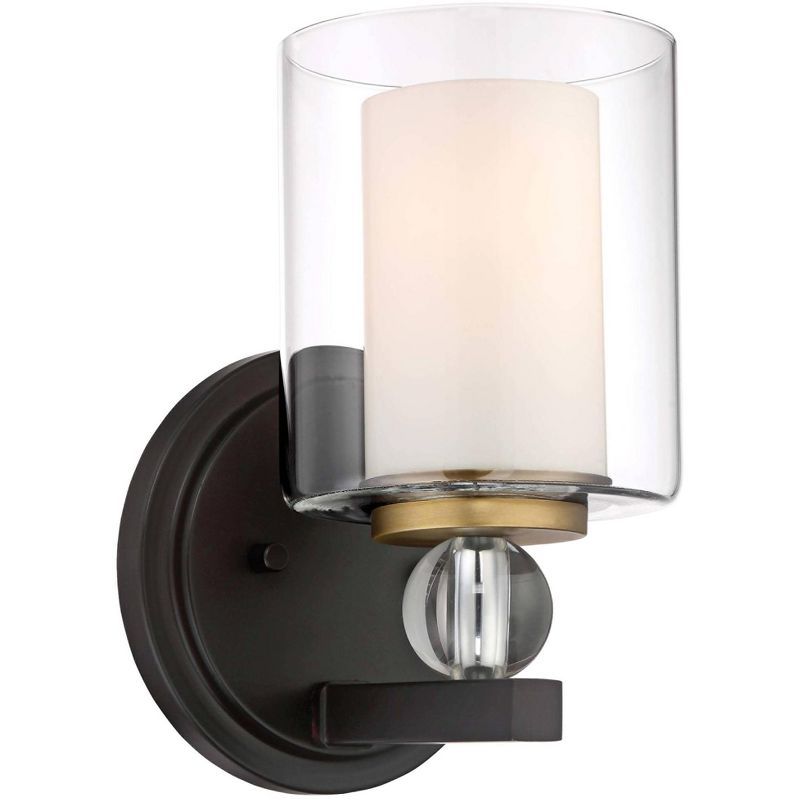 Bronze and Brass Cylinder Vanity Wall Sconce with Clear Glass